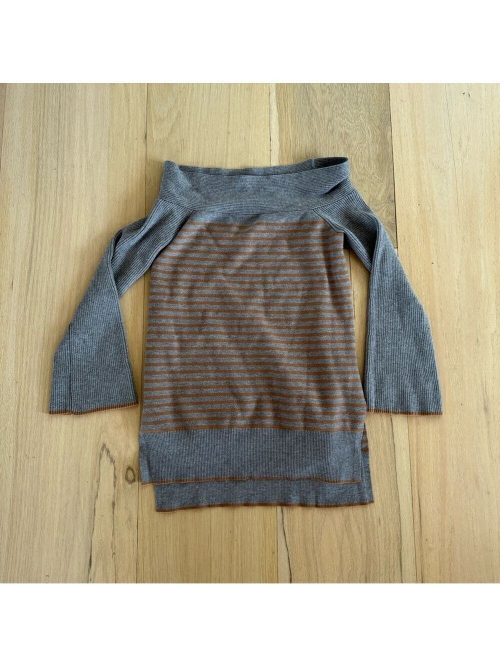 Anthropologie Gray and Orange Striped Cowl Neck Sweater Size Small
